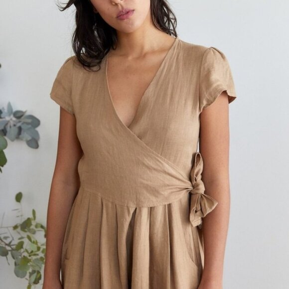 PrettyLittleThing Boho Beach Coastal Cottage V-Neck Wrap Mocha Dress 16 - Picture 1 of 10